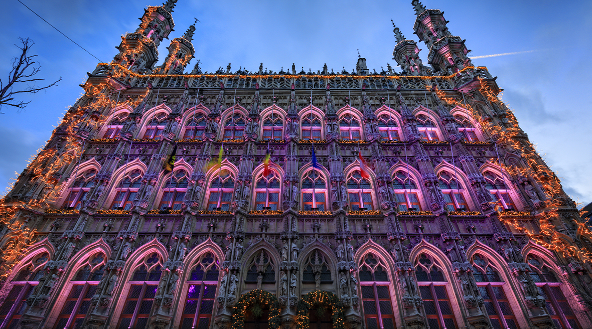 Leuven’s beautiful Town Hall in winter time